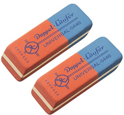 Läufer 69804 Doppel-Läufer Universal 0440, Radiergummi aus Naturkautschuk, der rot-blaue Klassiker, Blisterkarte enthält 2 Radierer