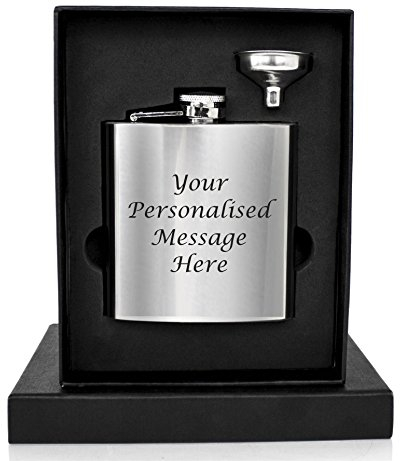 Personalised Laser Engraved 6oz Hip Flask in Presentation Box - Stag Nights, Weddings, Fathers Day