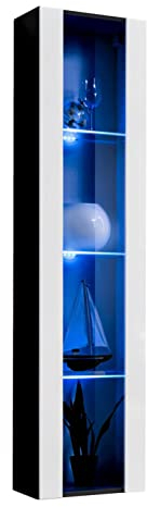 MB Muebles Bonitos, Armoire Mural Nora V5 pour Salon ou Salle à Manger Moderne, Meuble Modulaire, Porte en PVC Haut Brillant, Structure en Mélamine Mate, Couleur Noir et Blanc, 40x170x29 cm