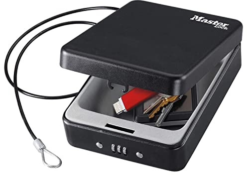 MASTER LOCK Caja Fuerte Compacta [Combinación] [con Cable] P005CEURBLKHRO - Ideal para Objetos de valor, Smartphone, Pequeños