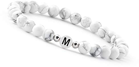 GD GOOD.designs Pärchen Armband mit Buchstaben M I Partnerarmband aus Howlith Perlen (Buchstabe M) - Valentinstag - Geschenk für Sie und Ihn