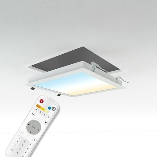 LongLife LED CCT LED Panel Set E | 30x30 18W 3000K-6000K Einbau-Rahmen weiß Netzteil Fernbedienung