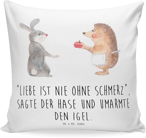 Mr. & Mrs. Panda Zierkissen Hase Igel - Geschenk, Tiere, Sofakissen, Trösten, Tiermotive, Spruch romantisch, Kissenbezüge, Liebe Spruch, Kissenbezug