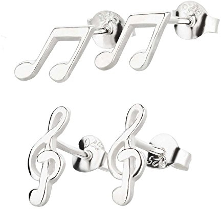 FIVE-D 2er Set Ohrringe Notenschlüssel und Musiknote 925 Silber