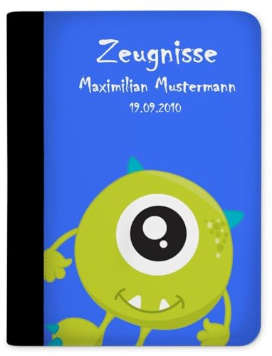 CreaDesign Customize A4 Zeugnismappe für Kinder 26,7x32,7x1 cm, Sichtbuch mit 10 Klarsichthüllen, erweiterbar auf bis zu 20 Taschen, Monster Design, Dokumentenmappe für Schüler