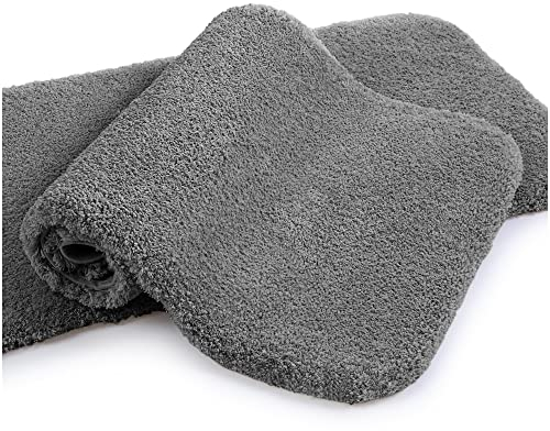 Badematte Rutschfest 2er Pack Badteppich Verdickt Badezimmerteppich Weich Badeteppich Flauschige Mikrofaser Badvorleger, Supersaugfähig, Maschinenwaschbar, Schnell Trocknend - 50 x 80cm (Dunkelgrau)