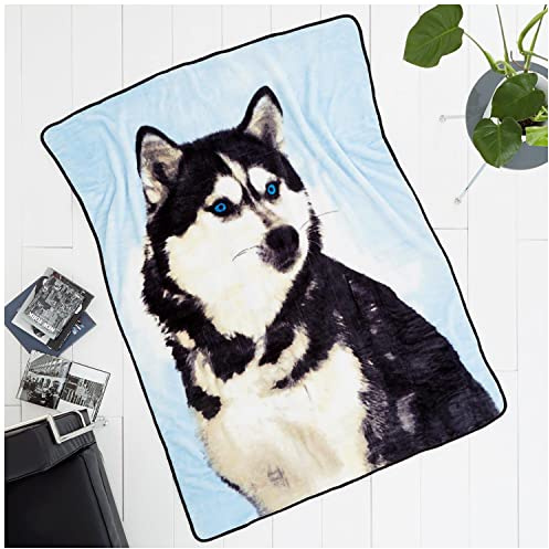 GC GAVENO CAVAILIA 3D Wild Animal Throws For Sofas Large, Animal Print Throw For Couch Bed Chairs, Cosy Fleece Bed Throws, Fluffy Throw Blanket For Bed, Husky, 150X200 Cm
