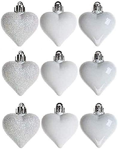 Toyland® Weihnachtskugeln in Herzform, glänzend, matt, glitzernd, 9 - 6 cm, Weiß