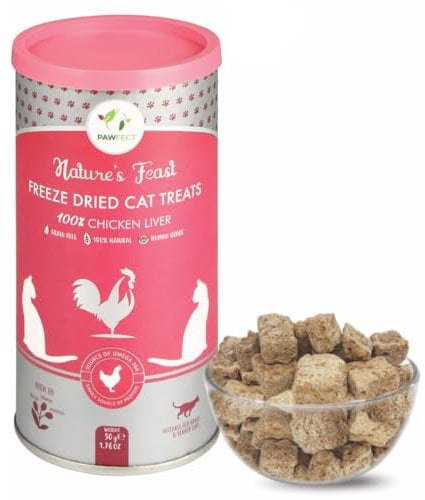 Nature's Feast Freeze Dried Cat Treats - Chicken Liver | Hypoallergenic Cat Treats, Grain-Free | Provides Iron | Supports Digestion | Grain-Free (50g) Pawfect