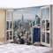 Wandteppich,Moderne Stadt 3D Fensterlandschaft New York City Empire State Building Skyline Wandteppiche Vintage Böhmische Wandbehang Dekoration Ästhetische Decke Vorhang Dekor Für Schlafzimmer Wo