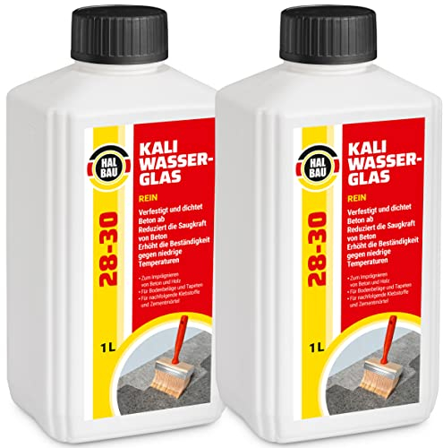 HALBAU Kaliwasserglas 28-30 Rein 2 Liter Kali Wasserglas, Haftgrund, Beton Versiegelung, Holz Imprägnierung, Verkieselung, Mauerabdichtung, Betonschutz, Holzschutz