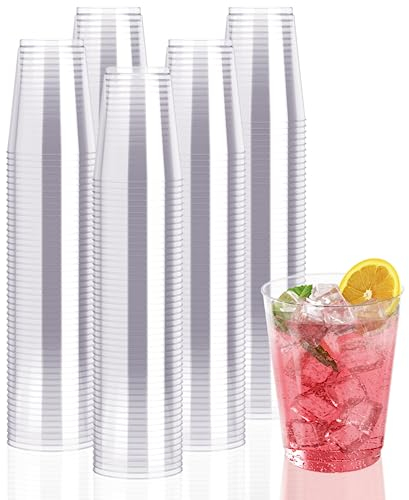 JollyPack 300 Pack Clear Plastic Cups 10 OZ Disposable Heavy-duty Hard Drinking Cups for Christmas, Wedding, Home, Dinner and other Events