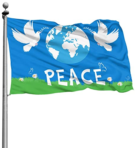 MEMOPJIAJIA Peace Fahne Friedenstaube Flagge Frieden Gartenflagge mit Earth and Love Friedensflagge Large Flag 180x120cm Fahnen und Flaggen, Blau