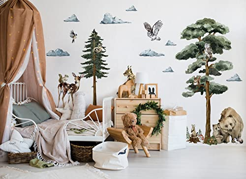 Osomhome | FOREST MYSTERY L | Wandtattoo Waldtiere | Wandsticker Kinderzimmer Jungen Mädchen | Wald Wanddeko Babyzimmer Tiere | Schlafzimmer Wandbilder Junge Wohnzimmer | ms3627