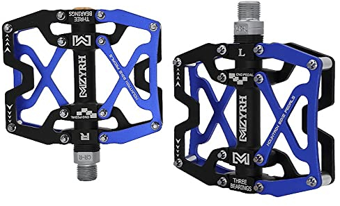 9/16 Zoll CNC Aluminiumlegierung Plattform Pedale Ultra-Light für MTB BMX Rennrad Trekking - Anti-Rutsch Mountainbike Fahrrad Pedale Y06 (Schwarz mit Blau)