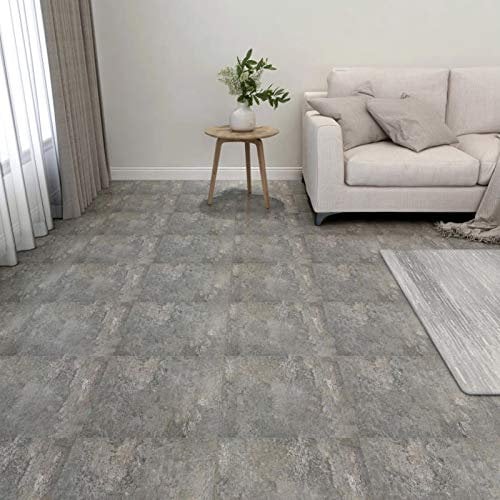 MOONAIRY PVC-Fliesen Selbstklebend 55 STK PVC Bodenbelag, Klebefliesen, Bodenbelag Selbstklebend, Klebe Fliesen, Fliesenaufkleber, Bodenfliesen, Bodenaufkleber, 5,11 m² Grau