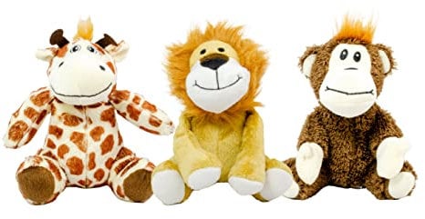 Scarlaroo Jungle Teddies 3 Pack of Plush Toys for Dogs - Lion, Monkey & Giraffe - Dog Toys for Puppy and Small Dogs