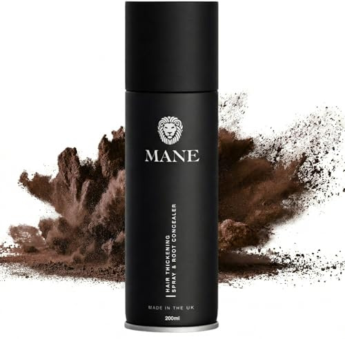Mane Micro-Mineral Hair Thickening Spray & Root Touch Up Spray, Instant Volume & Root Cover Up for Thinning or Fine Hair, Lightweight Buildable Coverage for Men & Women, Dark Brown, 200 ml