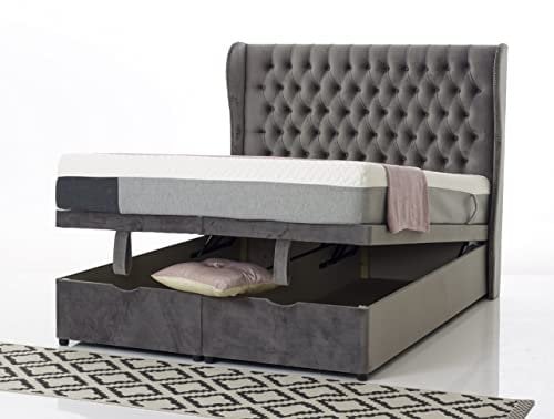 Serenity Sleep Wingback bed ottoman bed in plush velvet (single double king superking size)-Mattress option-Handmade in UK (without storage, King)