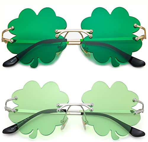Hycredi St. Patrick's Day Irische Kleeblatt-Sonnenbrille, vierblättriges Kleeblatt, Kobold-Brille, Hellgrün