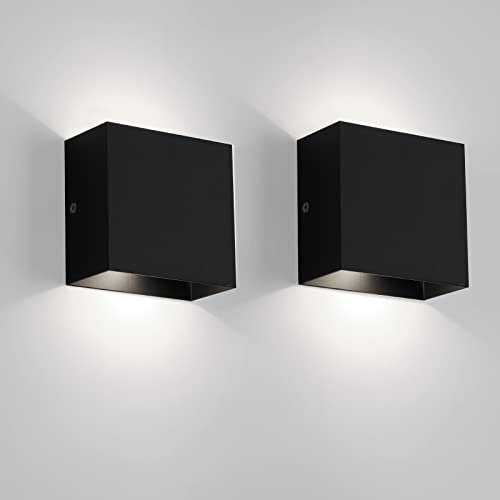 FUPE Wandleuchte innen 12W,LED Wandleuchte innen 1200 Lumen,Schwarz up and down Flurlampe Wand Belechtung Wandlampe 6500K,für Schlafzimmer Korridor Wohnzimmer Treppen etc kühles weißes Licht
