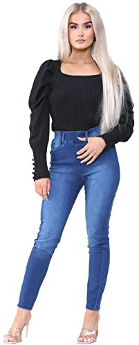 989Zé ENZO Womens High Rise Skinny Stretch Jeans Elasticated Waist Jeggings Denim Jean EZL419 Jeggings Blue 10