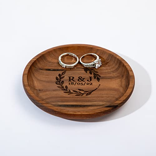 Roycraft Personalized Small Wooden Jewelry Tray Engraved Wooden Ring Dish Engagement Men Ring Tray Wedding Ring Holder for Nightstand Gift for Anniversary Birthday Valentines Day