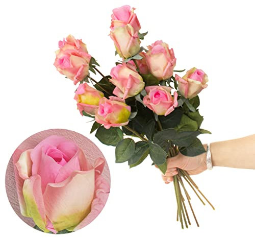 cn-Knight 12pcs halb geöffnete künstliche Rosenknospen, 44cm Seidenrosen mit teilweise geöffneten Blüten, künstliche Blume für Wohnkultur Hochzeitsstrauß, Pinke Farbe