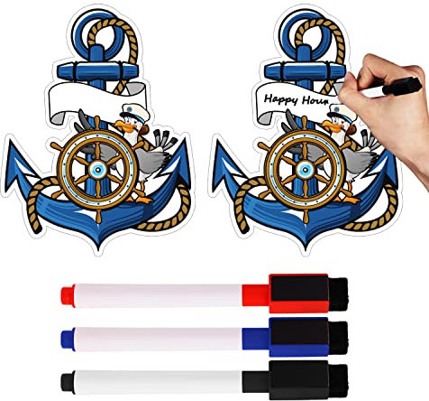 SAVITA 2pcs Cruise Door Magnets, Anchor Cruise Door Magnets with 3pcs Markers Cruise Door Decorations Cruise Magnets for Cruise Door Refrigerator Carnival Party