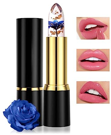 Trendyfave Colour Changing Lip Balm,Crystal Waterproof Non-Stick Cup Lip Gloss,Clear Flower Jelly Lipstick,Non Fading Moisturizer Lip Balm,Magic Lipsticks for Women Long Lasting -Blue Rose
