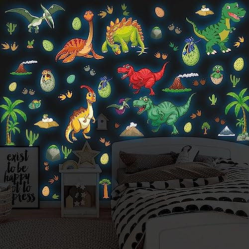Leuchtende Dinosaurier Wandsticker, Selbstklebend Dinosaurier Wandtattoo Kinderzimmer Dino Leuchtsticker Wandtattoo Dinosaurier Leuchtend Wandaufkleber für Junge Kinderzimmer Schlafzimmer Blau
