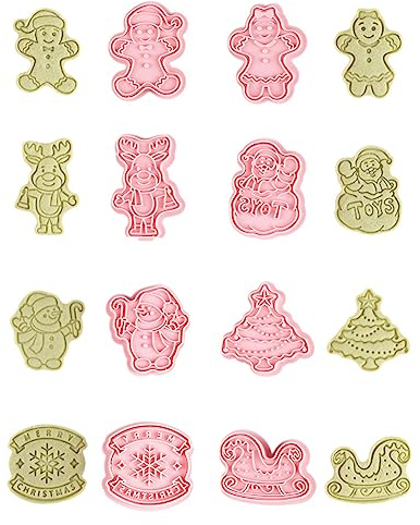 CANDeal 8 Stück Keksstempel Aus Kunststoff Mit Kolben Zum Backen Zu Hause, 3D-Keksausstecher, Niedliche Weihnachtskeksformen
