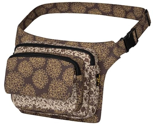 KUNST UND MAGIE Bunte Boho Goa Bauchtasche Gürteltasche Hüfttasche Sidebag, Farbe:Braun