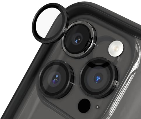 RhinoShield Protection pour objectifs Photo Compatible avec [iPhone 15 Pro / 15 Pro Max] | Verre trempé 9H résistant aux Rayures avec Une Fine Bordure en Aluminium anodisé - Noir