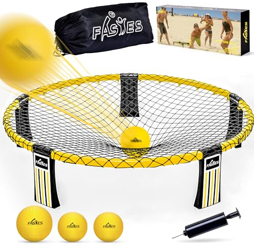 Fastes Outdoor Beach Ball Game Includes 3 Balls, Net and Carrying Bag -Roundnet Game Set for Adults, Kids, and Family - Perfect for Beach, Yard, Lawn, Backyard, and Park