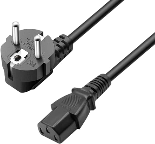 1.8m Cavo di Alimentazione C13 Euro Plug Cavo di Rete Cavo di Corrente Spina con Impianto di Terra Tipo F (CEE 7/4) 90° Angolato a Connettore IEC C13 Femmina PC Computer Monitor