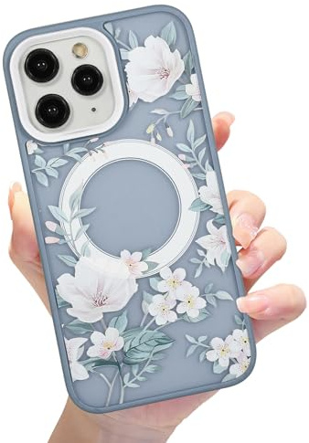 Eiyikof Compatible with iPhone 11 Pro Magnetic Matte Translucent Case,Luxury Shockproof Magnetic Case,Cute Flower Pattern Hard Back Cover iPhone 11 Pro for Women Girls-White Floral