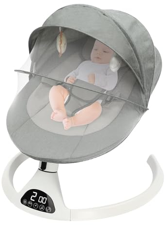 Babywippe elektrische Babyschaukel mit 5 Schwingungsamplituden, Bluetooth-Musik-Babywippe mit Fernbedienung, Babyschaukelstuhl bis 12 kg für 0-12 Monate (Grün)
