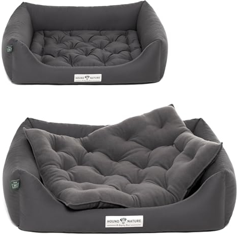 HOUND & NATURE | Öko Hundebett Zürich | Orthopädisch/Fest | Gr. M für Mittelgroße Hunde - Kuscheliges, Flauschiges Hundebett Waschbar mit Wende - Liegekissen (M - 95x70 cm, Grau)