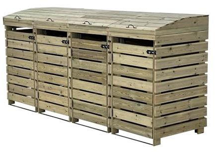 BinBreeze wheelie bin storage unit, wooden outdoor cover, recycling box storage (Quadruple, without shelf)