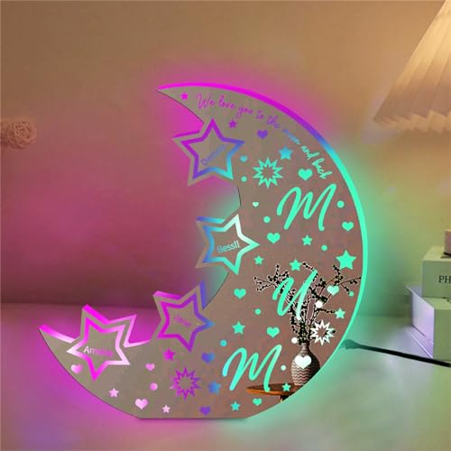 GOOBRRL Personalisierte Mondspiegel Mum Wir lieben Dich zum Mond und zurück Spiegel mit 1-10 Namen Acryl Familie Spiegel Wand hängen Dekor Muttertag Mutter Geschenk von Sohn Tochter