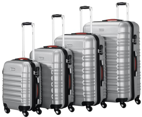 PROVITERA Juego de 4 Maletas rígidas de ABS, Maletas rígidas S-M-L-XL con Mango telescópico y 4 Ruedas Easy Roll, candado con Cerradura de código, Trolley Resistente de Viaje, con Equipaje de Mano,