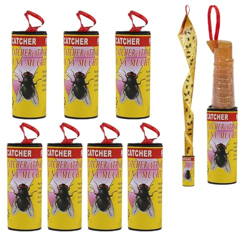 LYPER Fliege Papierstreifen Insektenfänger, 8 Stück Fliegenfänger-Rollen, Premium Fliegenvernichter Gegen Fruchtfliegen Fliegen Mücken und Motten, Fliegenfalle Klebestreifen für Innen und Außen