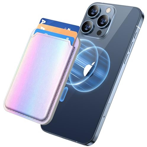 Miracase MagSafe Wallet, 3 Karten Halter Mit Veganes Leder Magnetische Hülle für iPhone 16/15/14/13/12 Serie, Regenbogen
