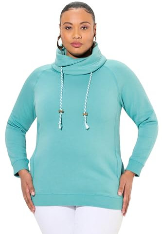 Ulla Popken Damen Sweatshirt, Weiter Stehkragen, Taschen, Raglan-Langarm, Mintgrün, 50-52 EU