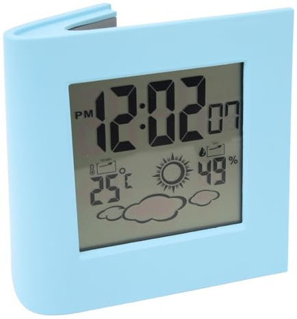 HELEVIA Solarbatterie Dual Energy Wecker Wettervorhersage Temperatur Luftfeuchtigkeit Wecker (Blau)