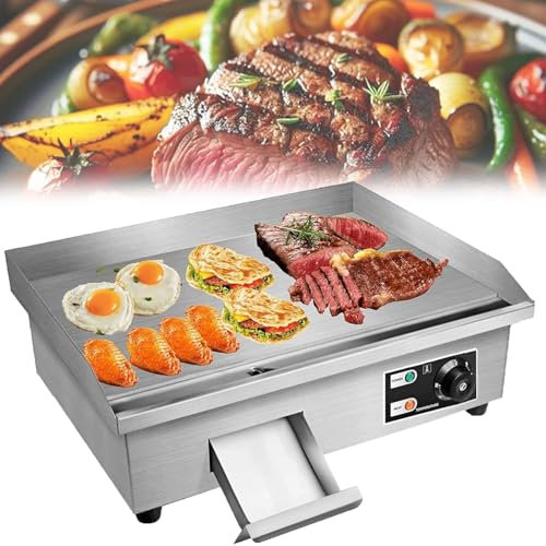 Dfdieratve Piastra Elettrica Professionale da 22'', Griglia Piatta da Appoggio Antiaderente in Acciaio, Scatola Dell'Olio Rimovibile 50-300 ℃, Griglia Teppanyaki per Cucina del Ristorante,220V