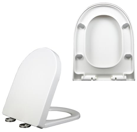 D-Shape Toilet Seat,Soft Close Loo Seat Cover with Simple Top Fixing,Heavy Duty White Toilet Lid Quick Release Toilet Seat for Easy Cleaning (XL)