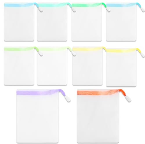 WeddHuis 10 Pezzi Sacchetti di Nylon per Sapone, Rete Esfoliante per Sapone Solido, Pulizia del Viso e Bagno, Rete Schiumogena con Chiusura a Coulisse, 11 x 9 cm