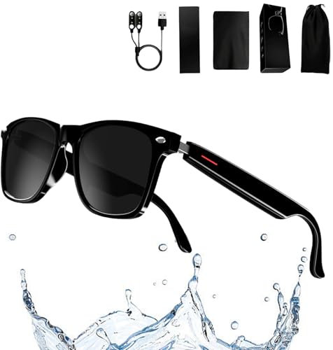 HNTKGME Gafas Inteligentes con Canciones para Escuchar, Gafas De Sol con Auriculares InaláMbricos Inteligentes, Gafas Inteligentes para Hombres, Gafas De Sol Inteligentes con CáMara Y Bluetooth (D)